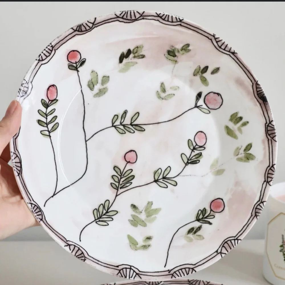 SERAX Marni Handcrafted Mirtillo nude Midnight Flower Fine Bone China Deep Plate
